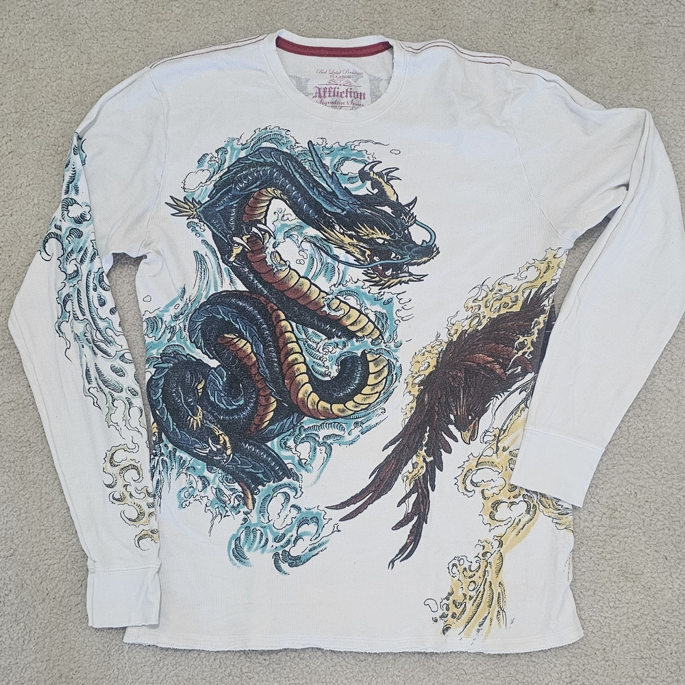 🔥 Rare Affliction x Kari Barba Dragon Phoenix Tattoo Long Sleeve | Y2K MMA UFC